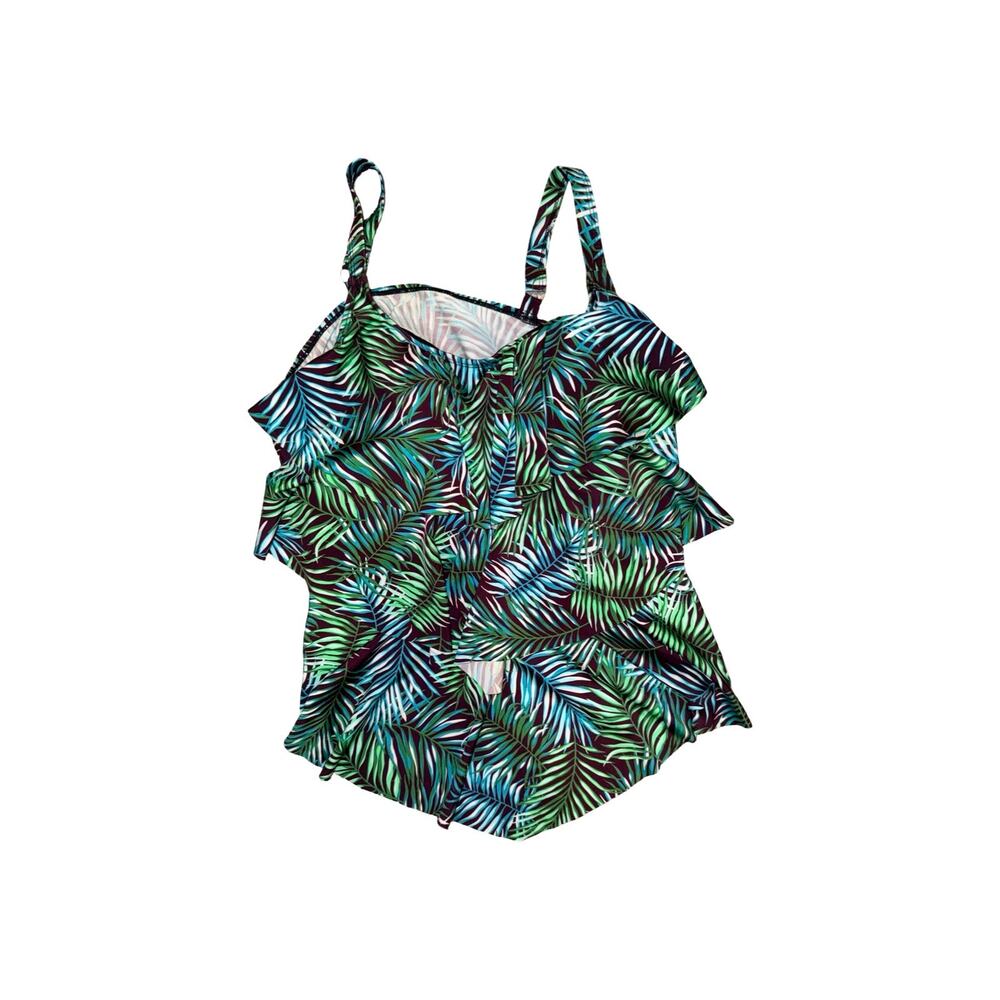 Septangle Tropical Palm Leaf Tiered Tankini Top‎ 20W